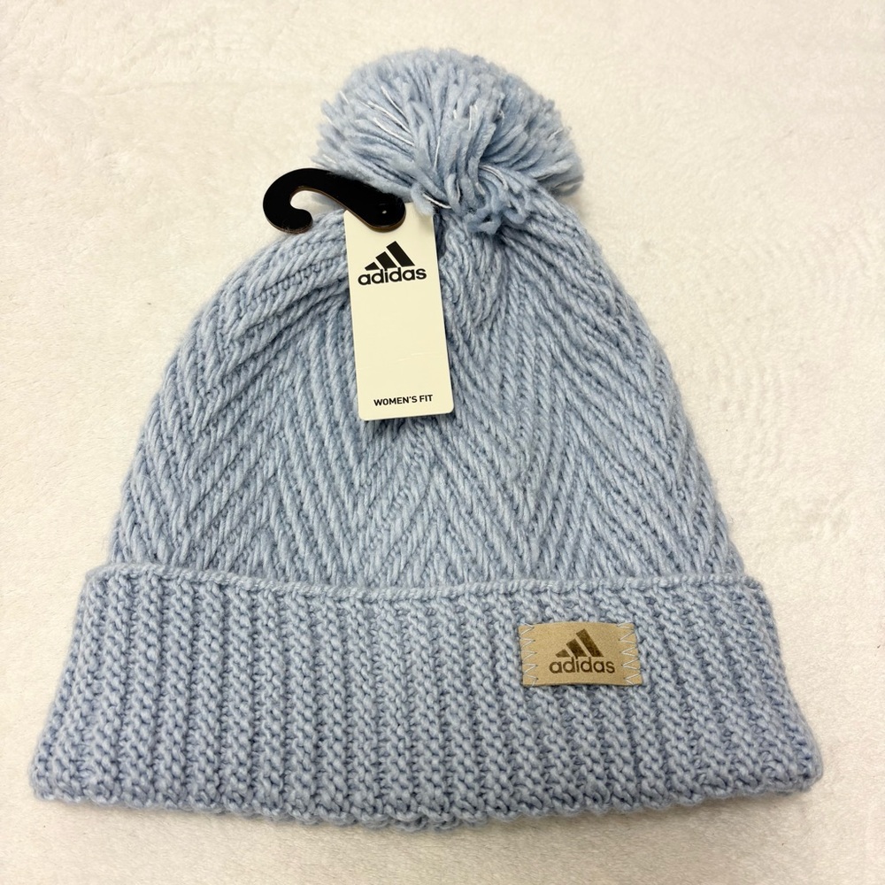 Adidas Womens Beanie Twilight Ballie Pom Cap Hat Wonder Blue NEW winter osfa NWT
